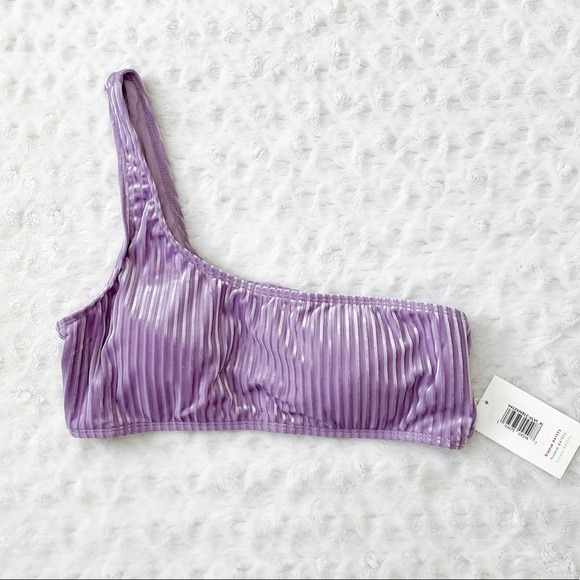 NWT- DIPPIN DAISY’S Fuego Lavender One Shoulder Faux Velvet Bikini Top - Picture 2 of 10